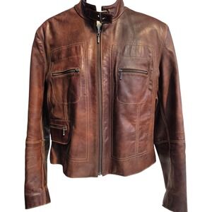 Danier Leather Jacket Women's‎ Brown Full Zip Motorcycle Style Size M, EUC